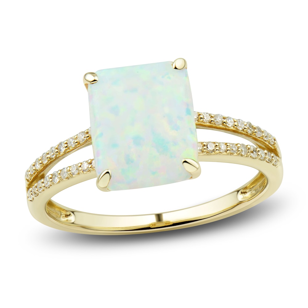 Lab-Created Opal Ring, Earring & Necklace Set 1/5 ct tw Diamonds 10K Yellow Gold kAzGu9iD