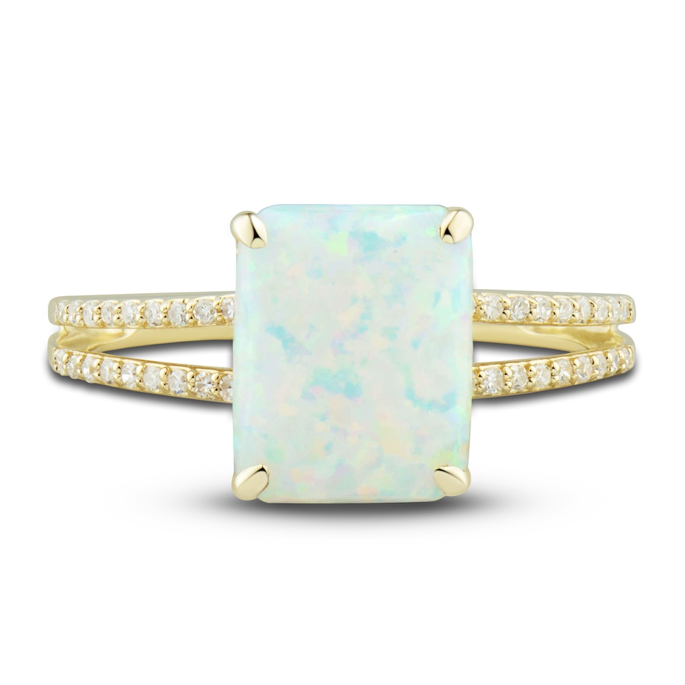 Lab-Created Opal Ring, Earring & Necklace Set 1/5 ct tw Diamonds 10K Yellow Gold kAzGu9iD