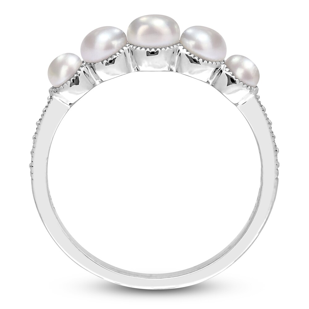 Cultured Freshwater Pearl 5-Stone Ring 1/20 ct tw Round 14K White Gold kJKSuBPq