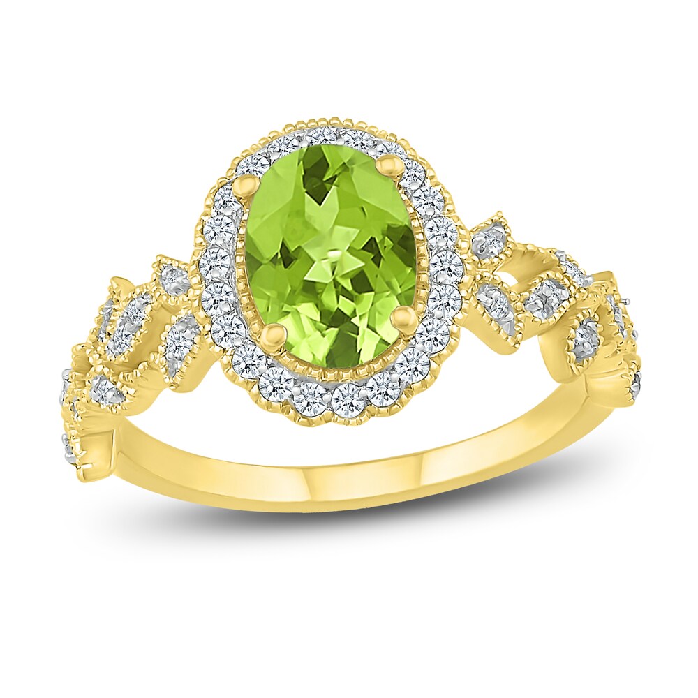 Natural Peridot Ring 1/4 ct tw Diamonds 10K Yellow Gold kYgFC4L9 [kYgFC4L9]