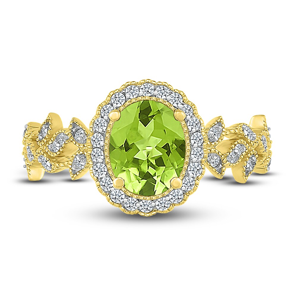 Natural Peridot Ring 1/4 ct tw Diamonds 10K Yellow Gold kYgFC4L9