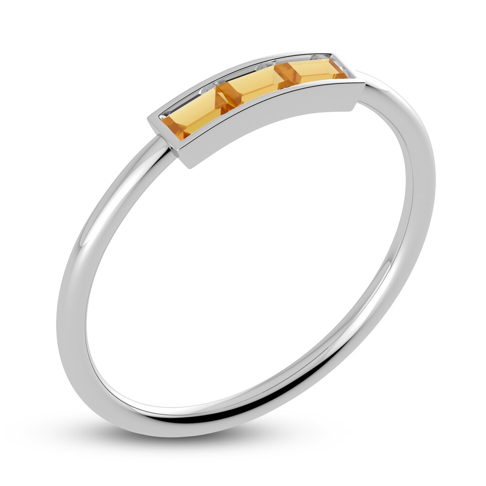 Juliette Maison Natural Citrine Baguette Bar Ring 10K White Gold kaglJKNY