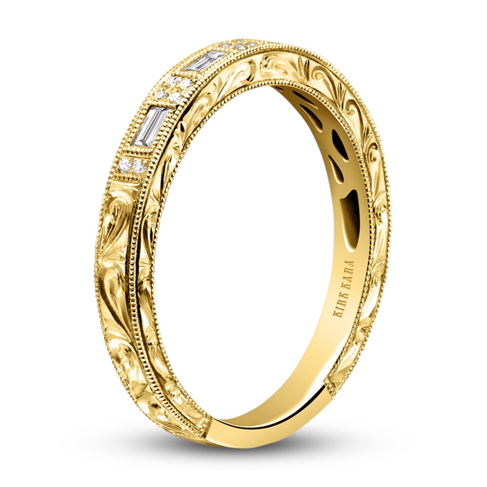 Kirk Kara Engraved Diamond Wedding Band 1/8 ct tw Baguette/Round 18K Yellow Gold keRmm9SM