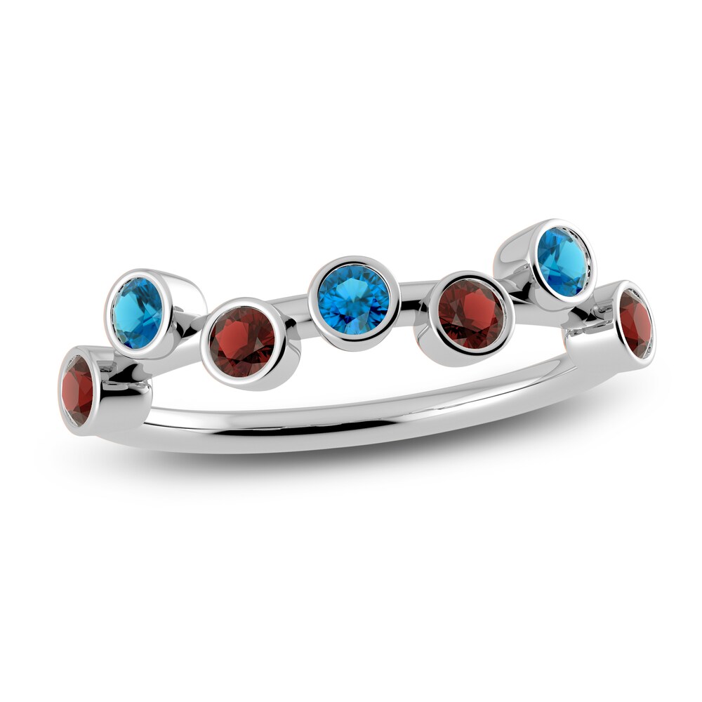 Juliette Maison Natural Blue Zircon & Natural Garnet Ring 10K White Gold kmZIZFfH