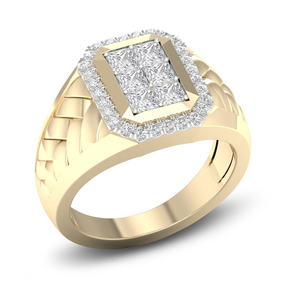 Men\'s Diamond Ring 1 ct tw Princess/Round 10K Yellow Gold kxCqJuHH