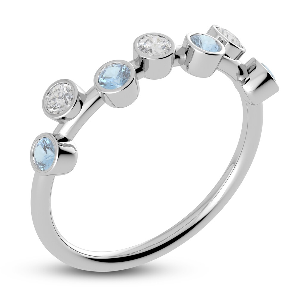 Juliette Maison Natural White Sapphire & Natural Aquamarine Ring 10K White Gold lEEE1wtV