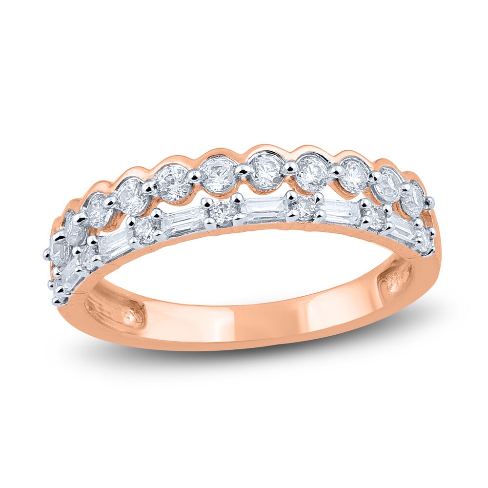 Diamond Double Row Wedding Band 1/2 ct tw Round/Baguette 14K Rose Gold lEaJvd6Y