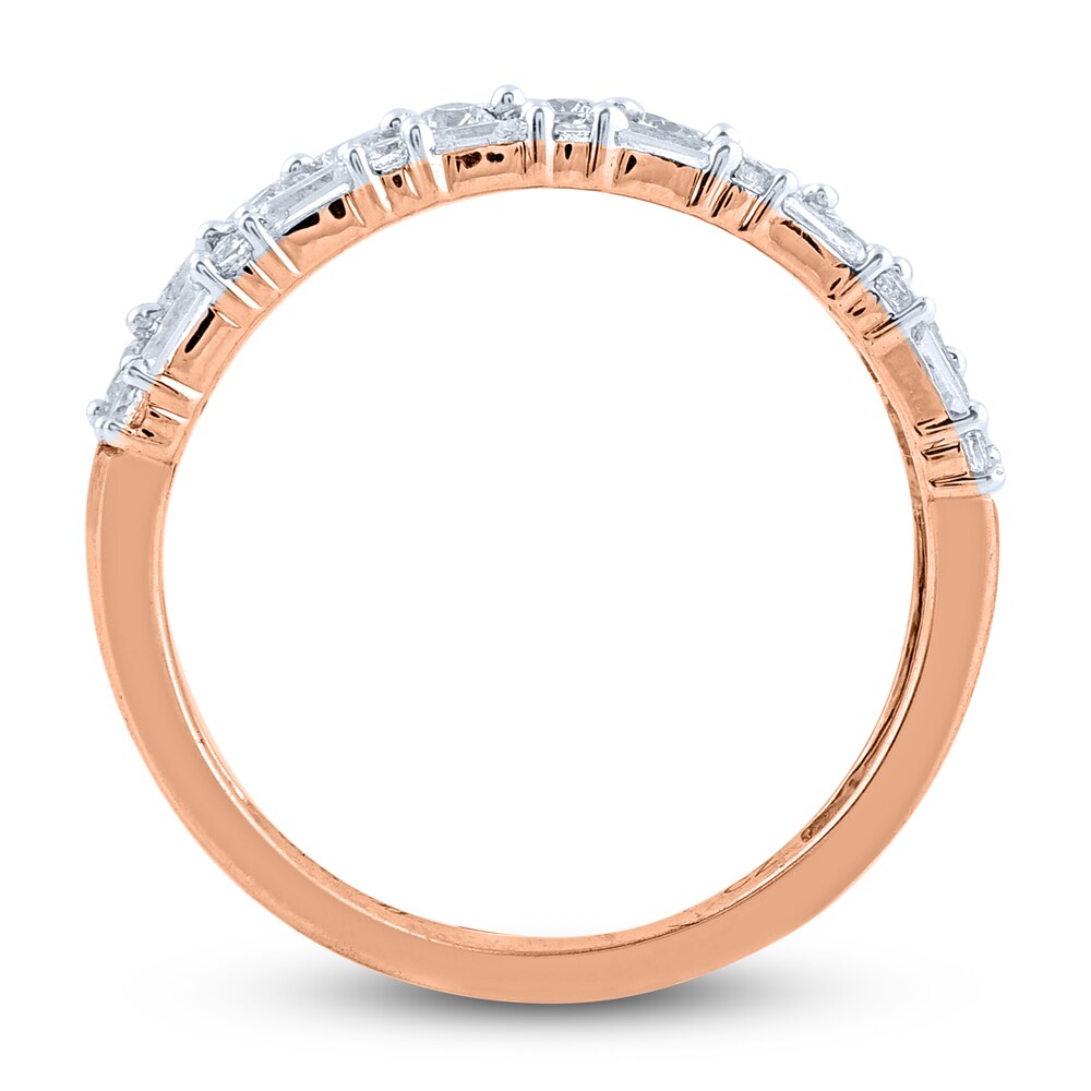 Diamond Double Row Wedding Band 1/2 ct tw Round/Baguette 14K Rose Gold lEaJvd6Y