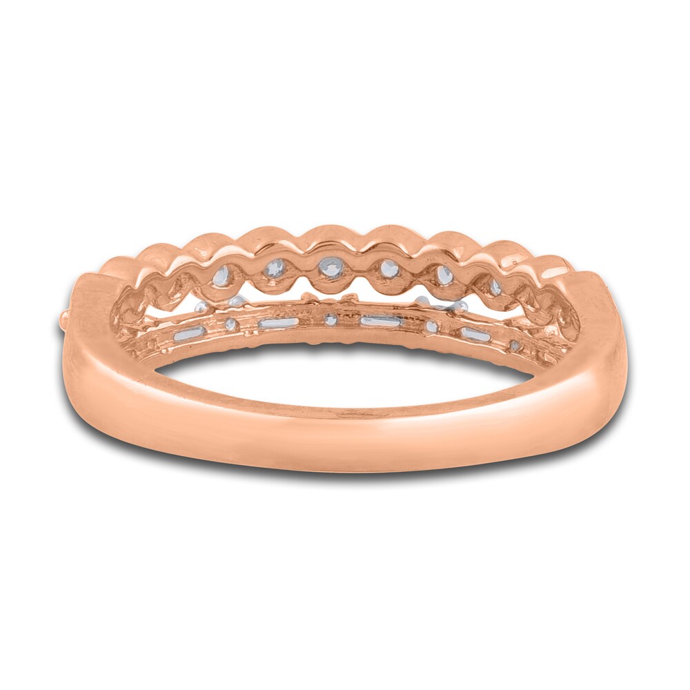 Diamond Double Row Wedding Band 1/2 ct tw Round/Baguette 14K Rose Gold lEaJvd6Y