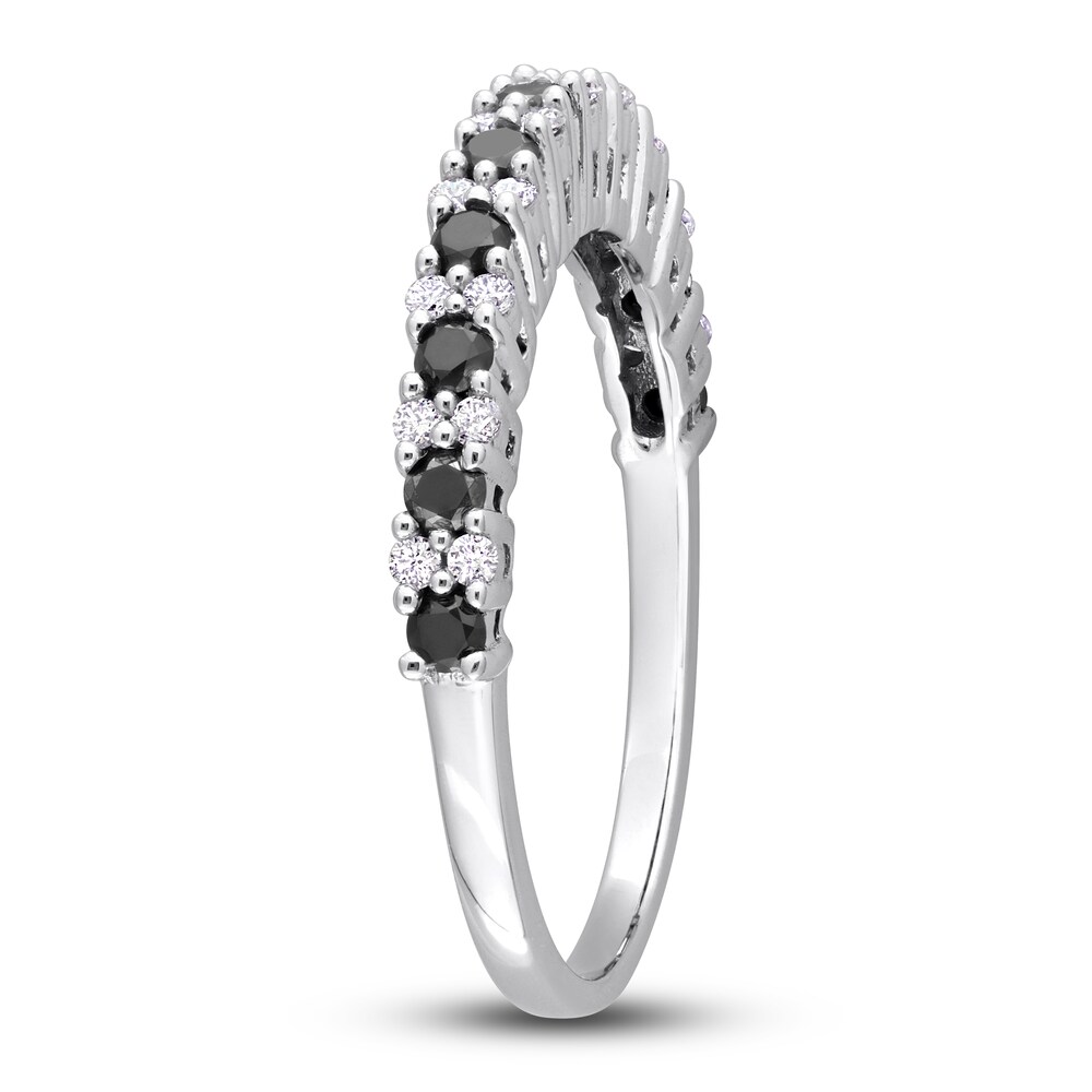 Black & White Diamond Wedding Band 1/2 ct tw Round 14K White Gold lIuUEeF5