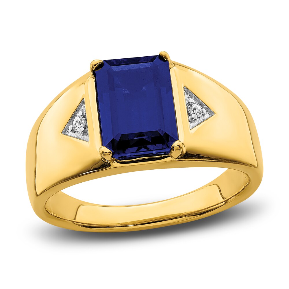 Men\'s Lab-Created Blue Sapphire Ring 1/20 ct tw Round 14K Yellow Gold lMl9vcyR
