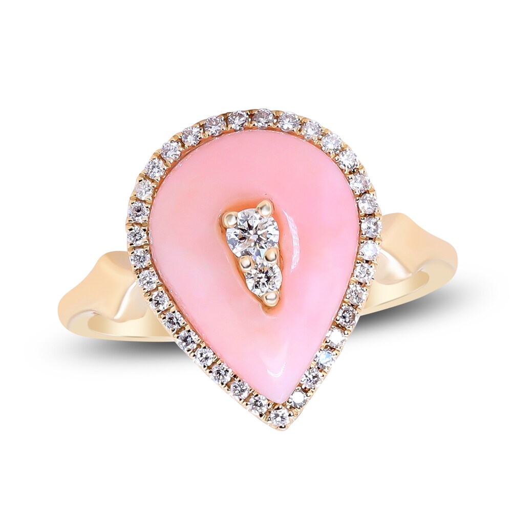 Natural Pink Opal Ring 1/4 ct tw Diamonds 14K Yellow Gold lVUd3jCc