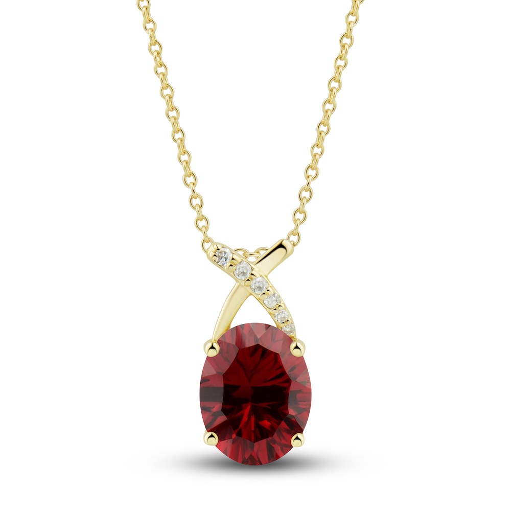 Lab-Created Ruby Ring, Earring & Necklace Set 1/5 ct tw Diamonds 10K Yellow Gold lYs1zwX0