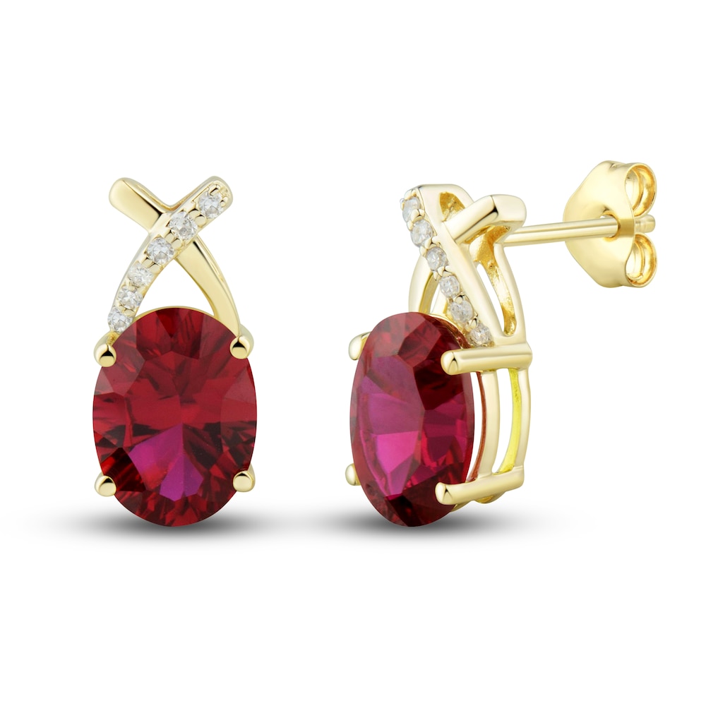 Lab-Created Ruby Ring, Earring & Necklace Set 1/5 ct tw Diamonds 10K Yellow Gold lYs1zwX0