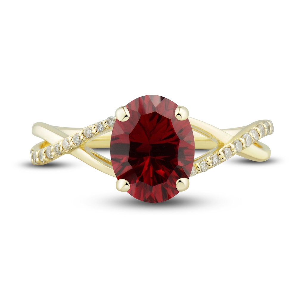 Lab-Created Ruby Ring, Earring & Necklace Set 1/5 ct tw Diamonds 10K Yellow Gold lYs1zwX0