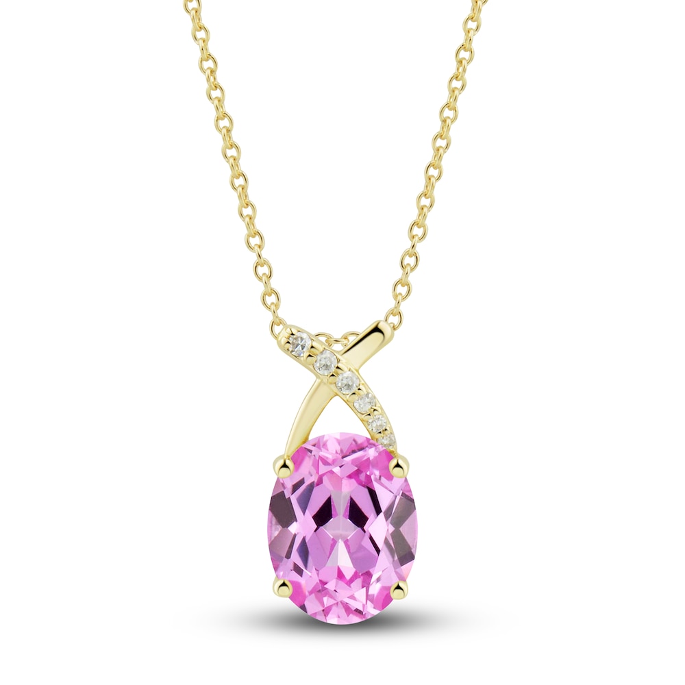 Lab-Created Pink Sapphire Ring, Earring & Necklace Set 1/5 ct tw Diamonds 10K Yellow Gold laUPoGIJ