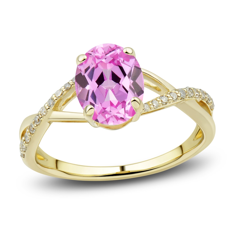 Lab-Created Pink Sapphire Ring, Earring & Necklace Set 1/5 ct tw Diamonds 10K Yellow Gold laUPoGIJ