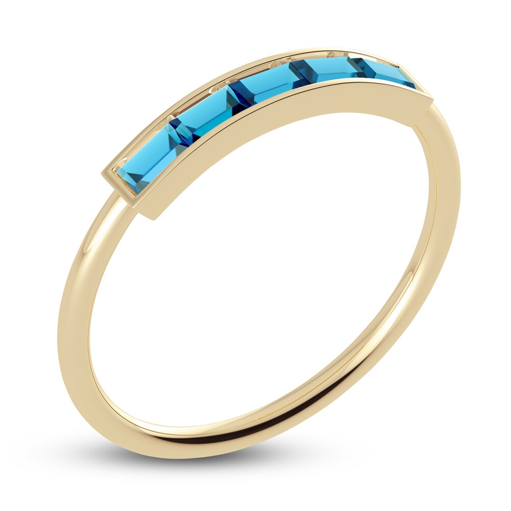 Juliette Maison Natural Blue Zircon Baguette Bar Ring 10K Yellow Gold mBJEq5TY