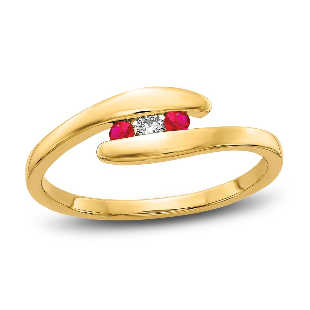 Natural Ruby 3-Stone Ring Diamond Accents 14K Yellow Gold mNbXjo3o [mNbXjo3o]