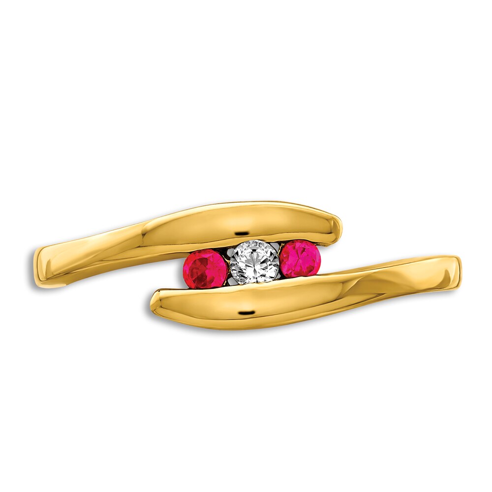 Natural Ruby 3-Stone Ring Diamond Accents 14K Yellow Gold mNbXjo3o