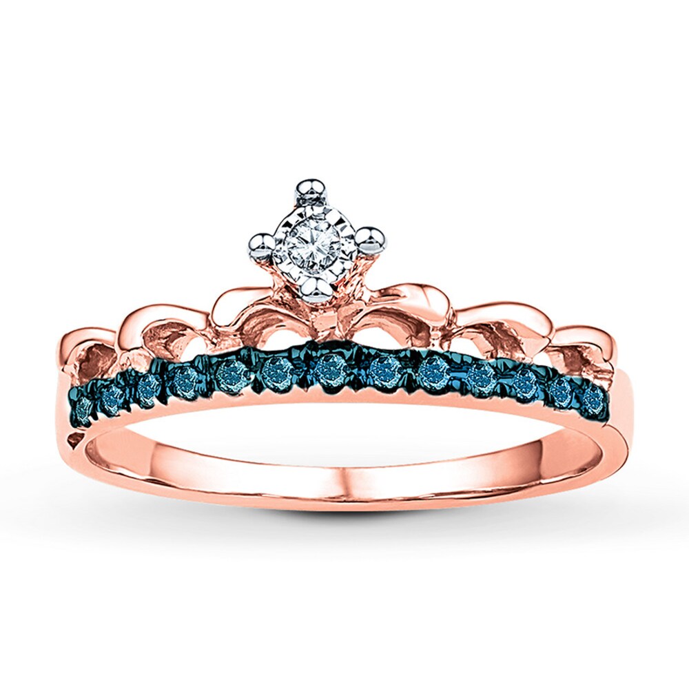 Blue & White Diamonds 1/10 ct tw 10K Rose Gold Crown Ring n3gKn7vl
