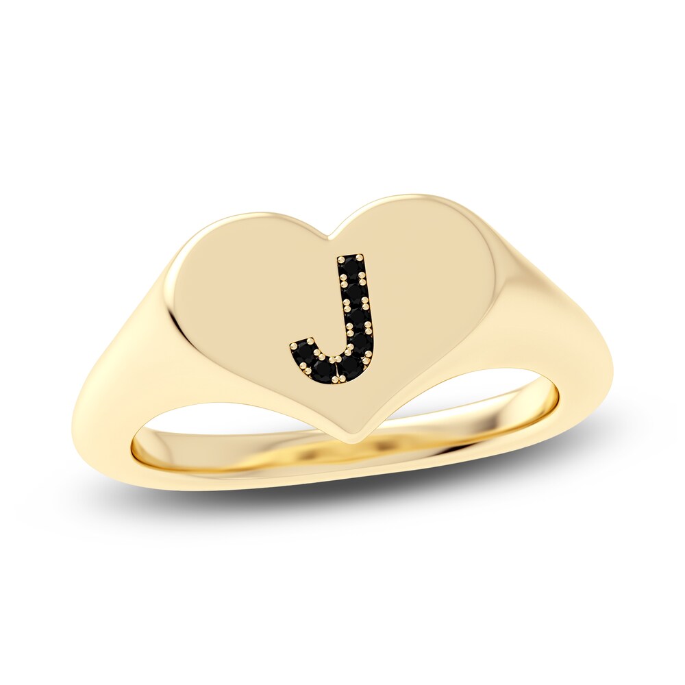 Juliette Maison Black Diamond Initial Heart Signet Ring 1/6 ct tw Round 10K Yellow Gold n4PEilBA [n4PEilBA]