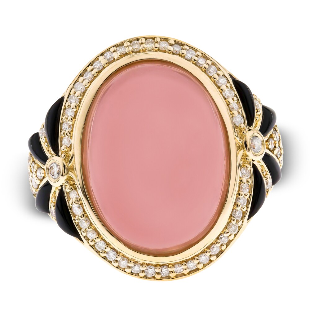 Natural Onyx & Natural Pink Opal Ring 1/3 ct tw Diamonds 14K Yellow Gold nTDbK8qQ