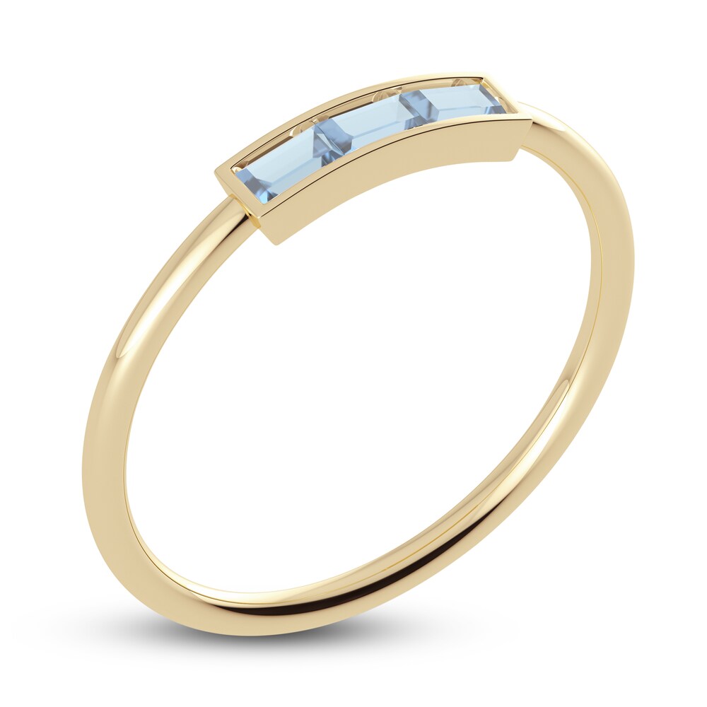 Juliette Maison Natural Aquamarine Baguette Bar Ring 10K Yellow Gold nUsZTgjm