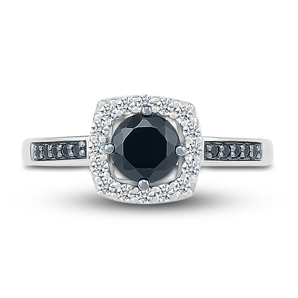 Black & White Diamond Ring 3/4 ct tw Round 10K White Gold nZyvmyND