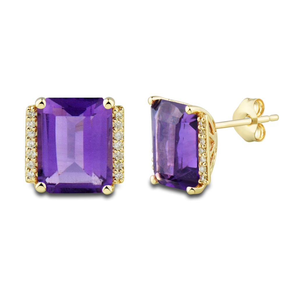Natural Amethyst Ring, Earring & Necklace Set 1/5 ct tw Diamonds 10K Yellow Gold nj441veW