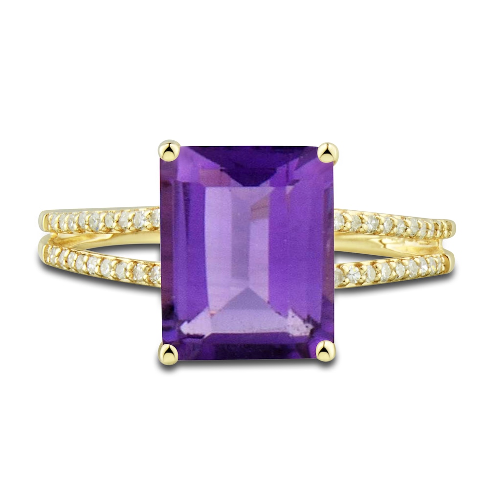 Natural Amethyst Ring, Earring & Necklace Set 1/5 ct tw Diamonds 10K Yellow Gold nj441veW