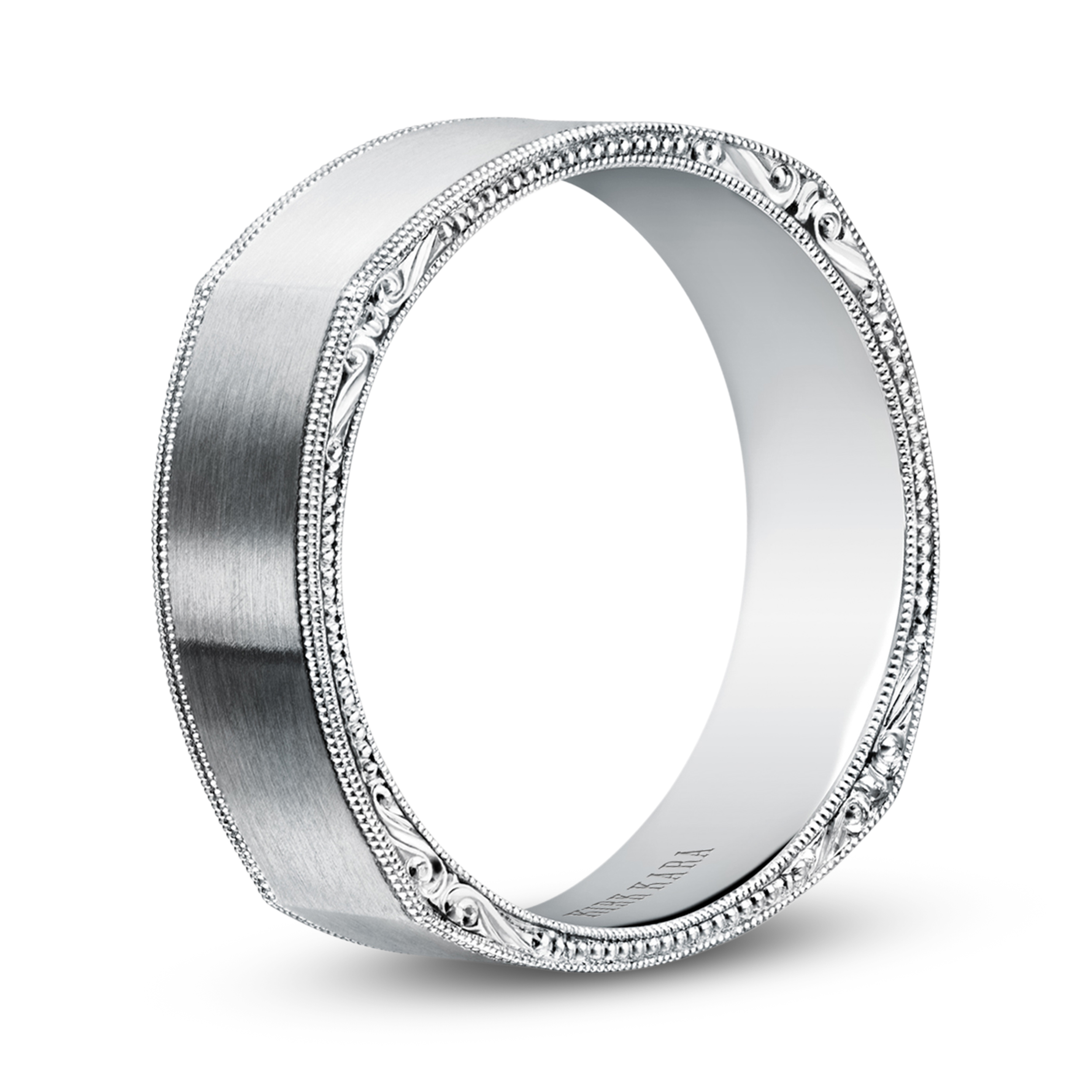 Kirk Kara Men's Engraved Satin Wedding Band Platinum nprRJlHD