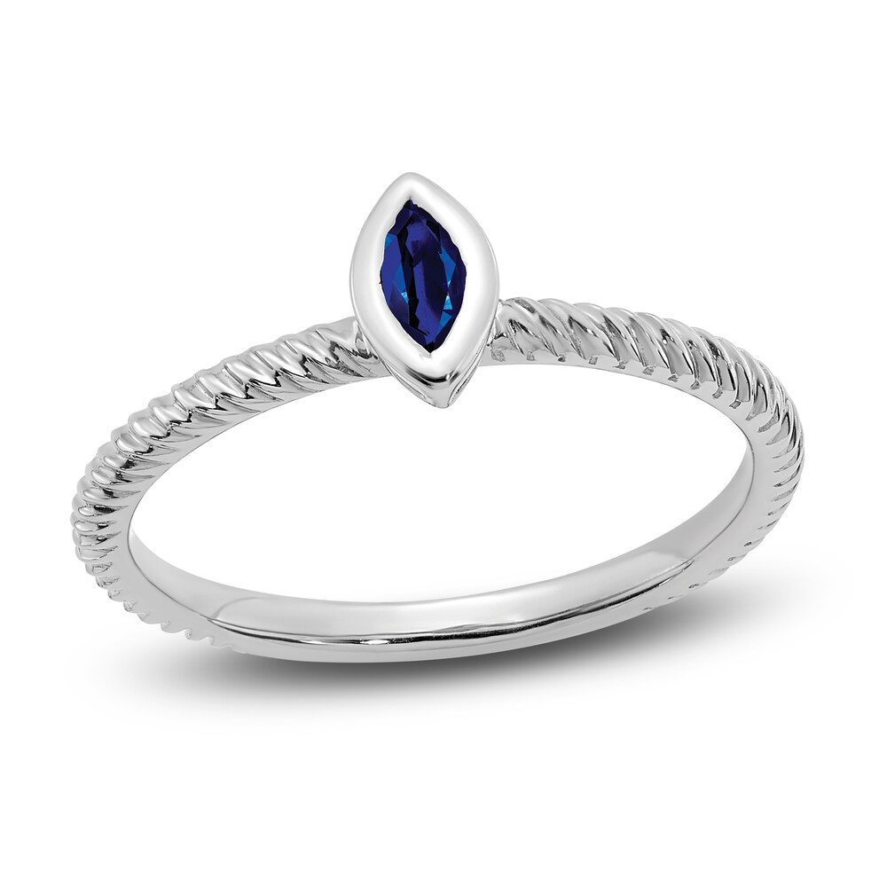 Natural Blue Sapphire Bezel Ring 14K White Gold o1q6FQZf