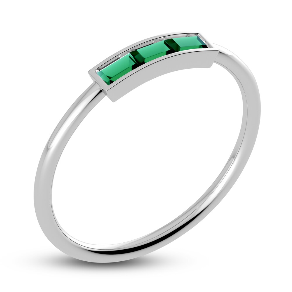 Juliette Maison Natural Emerald Baguette Bar Ring 10K White Gold oO0YgHNJ