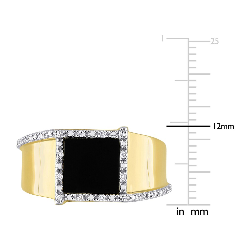 Men\'s Natural Onyx Ring 1/10 ct tw Diamonds 10K Yellow Gold oTwb4A52