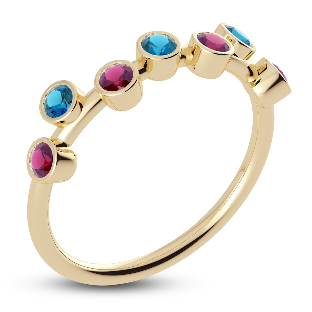 Juliette Maison Natural Blue Zircon & Natural Rhodolite Garnet Ring 10K Yellow Gold oVw7RkJB