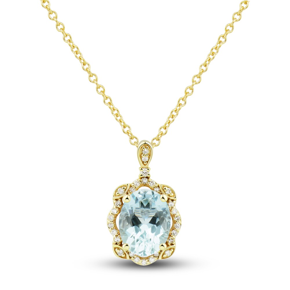 Natural Aquamarine Ring, Earring & Necklace Set 1/3 ct tw Diamonds 10K Yellow Gold olgdzgjI