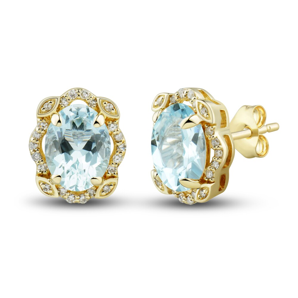 Natural Aquamarine Ring, Earring & Necklace Set 1/3 ct tw Diamonds 10K Yellow Gold olgdzgjI