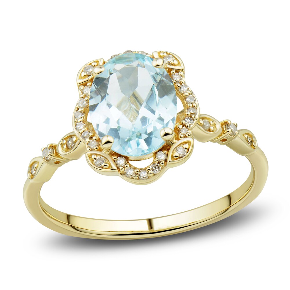 Natural Aquamarine Ring, Earring & Necklace Set 1/3 ct tw Diamonds 10K Yellow Gold olgdzgjI