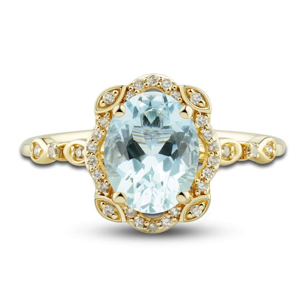 Natural Aquamarine Ring, Earring & Necklace Set 1/3 ct tw Diamonds 10K Yellow Gold olgdzgjI