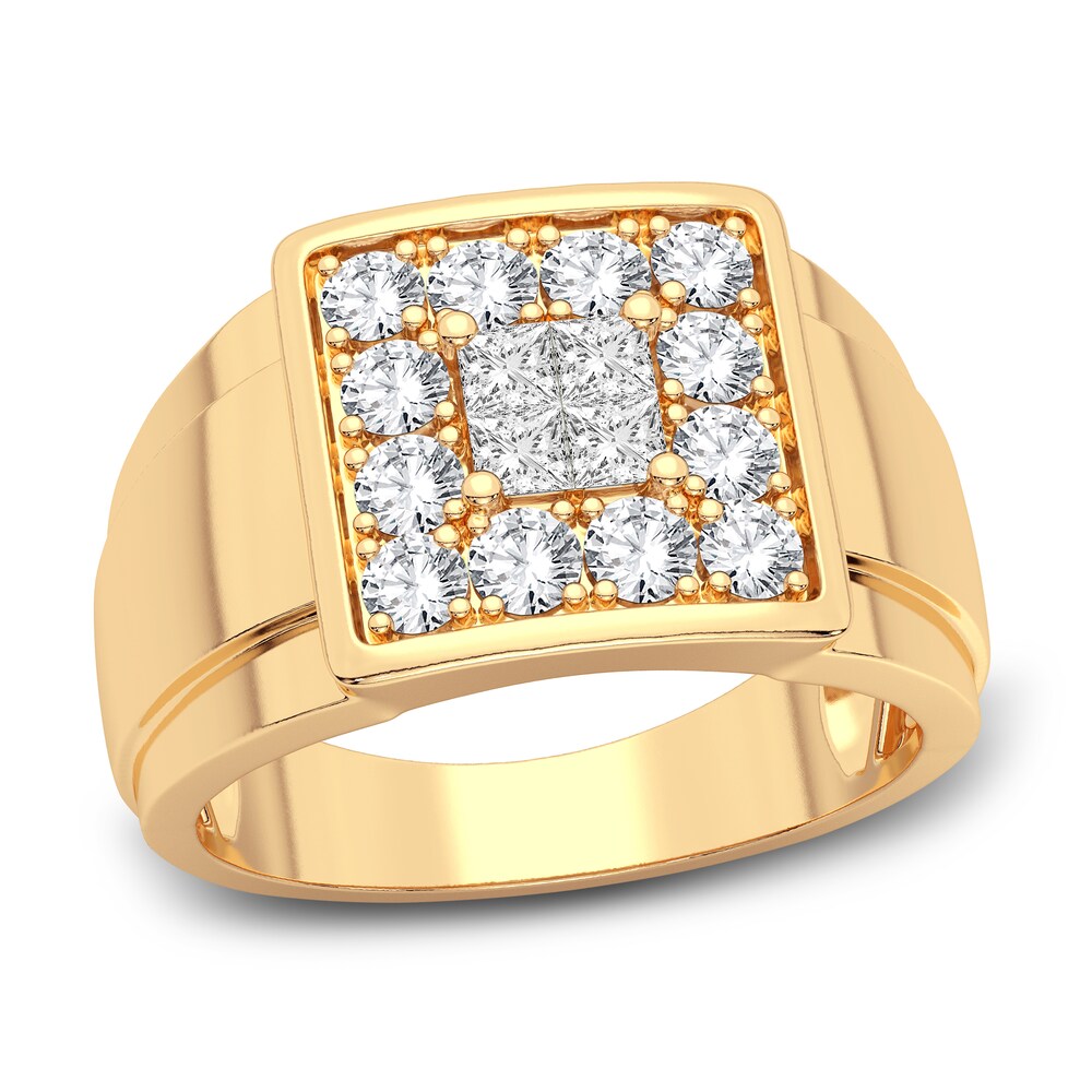 Men\'s Diamond Ring 1-1/2 ct tw Princess/Round 14K Yellow Gold pIQpgJ6F