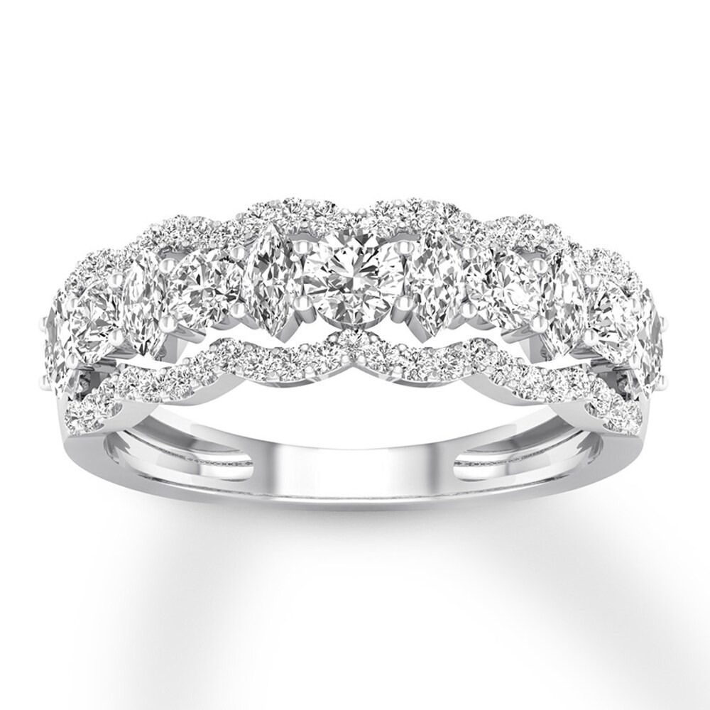 Diamond Anniversary Ring 3/4 ct tw Round/Marquise 14K White Gold pRNS7Ome [pRNS7Ome]