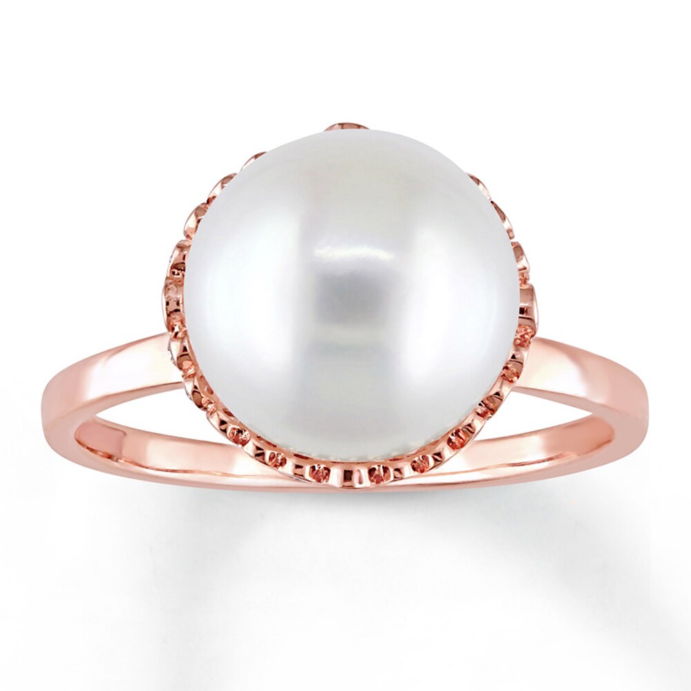 Cultured Pearl Ring 1/4 ct tw Diamonds 14K Rose Gold pmsCNef5