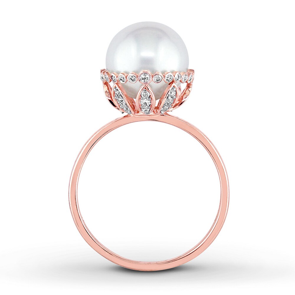 Cultured Pearl Ring 1/4 ct tw Diamonds 14K Rose Gold pmsCNef5