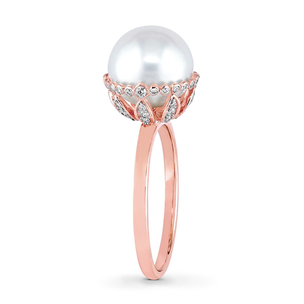 Cultured Pearl Ring 1/4 ct tw Diamonds 14K Rose Gold pmsCNef5