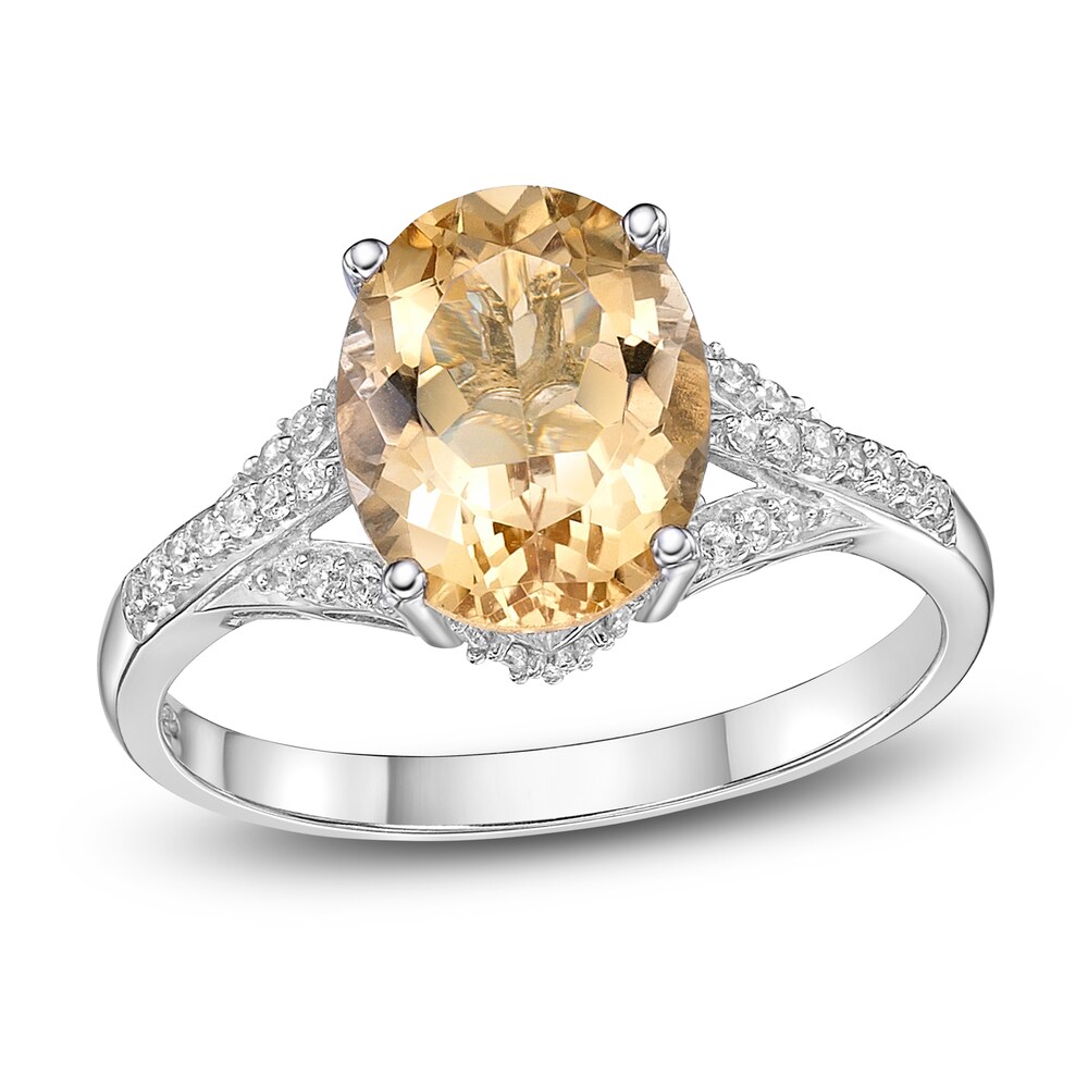 Natural Citrine Oval Ring 1/6 ct tw Diamonds 10K White Gold q82A5x37