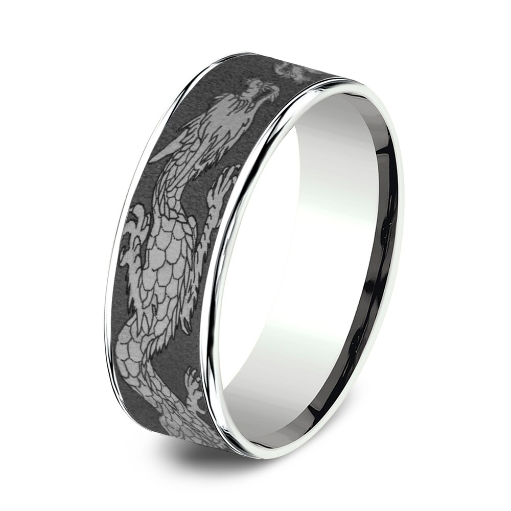 Men\'s Script Wedding Band 14K White Gold/Tantalum 7.5mm qSMiNrHm