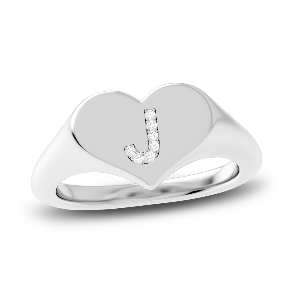 Juliette Maison Diamond Initial Heart Signet Ring 1/15 ct tw Round 10K White Gold qZxyEf0g