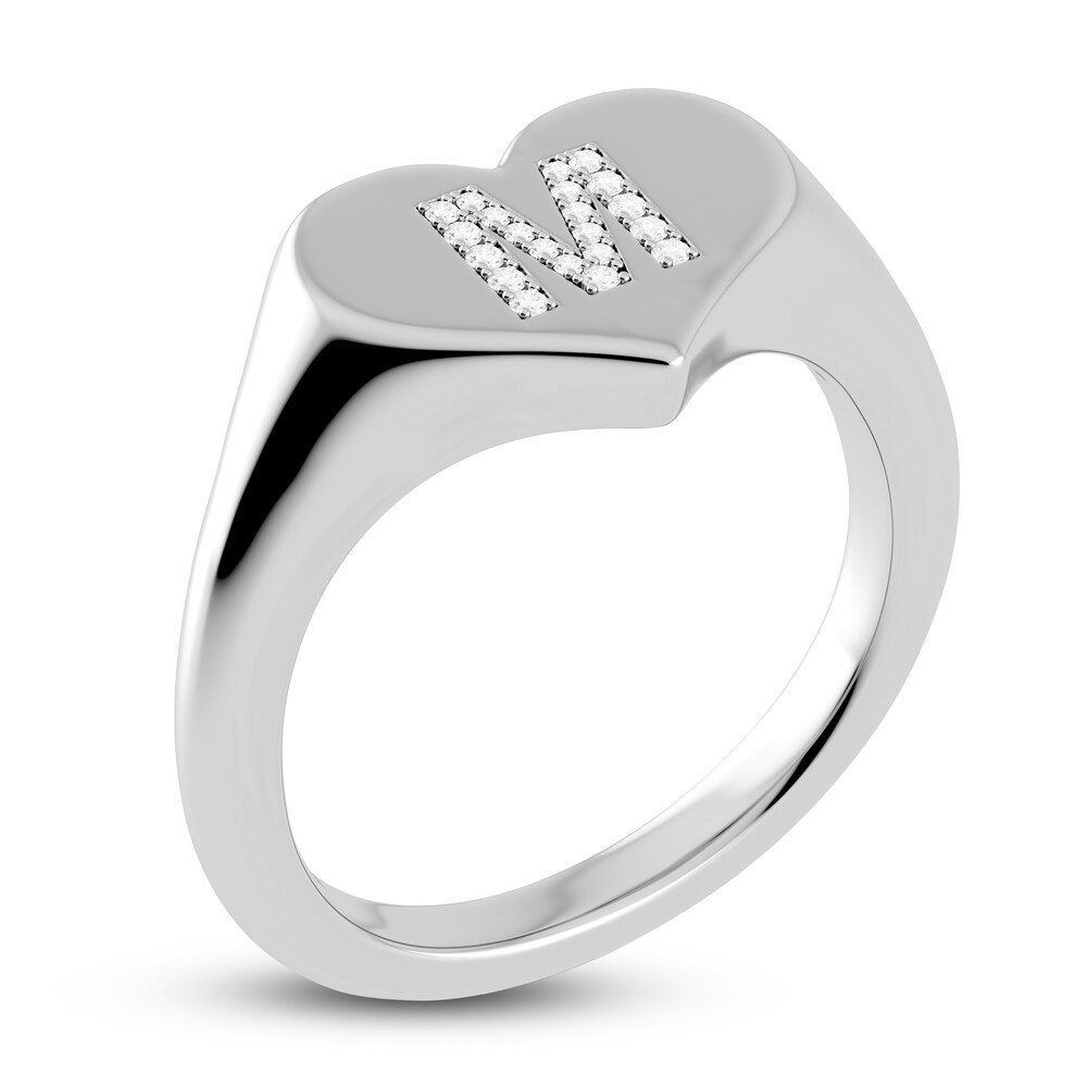 Juliette Maison Diamond Initial Heart Signet Ring 1/15 ct tw Round 10K White Gold qZxyEf0g