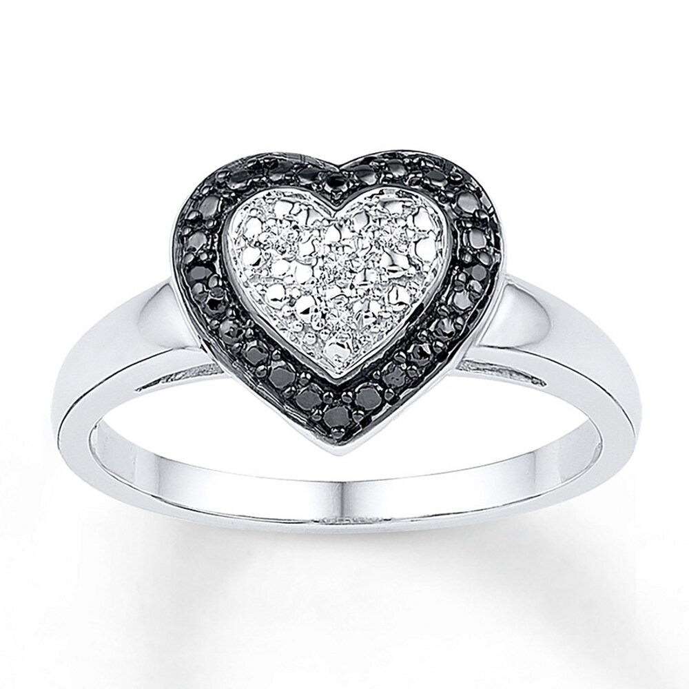 Black/White Diamond Heart Ring Sterling Silver qfwNf8KS